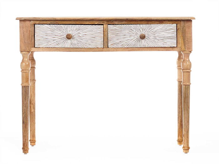 Mesa Recibidor Giftdecor 2 Cajones Líneas Natural Blanco 98x77x42cm Madera Mango