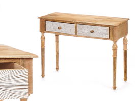 Mesa Recibidor Giftdecor 2 Cajones Líneas Natural Blanco 98x77x42cm Madera Mango