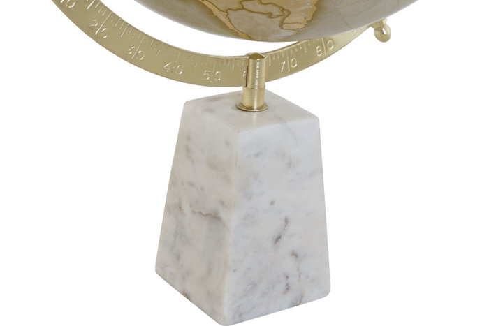 DKD Home Decor Globo Terráqueo PVC Mármol Blanco y Dorado 25x25x40 cm