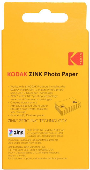 Kodak Papel Fotográfico ZINK 2x3 de 20 Hojas para Printomatic y Step Touch
