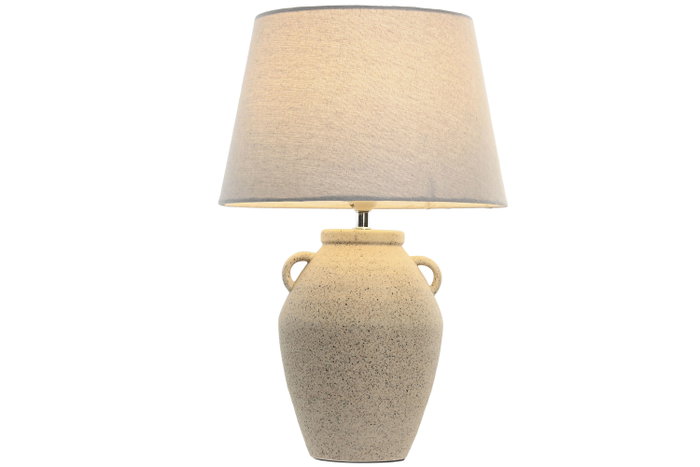 DKD Home Decor Lámpara de Sobremesa de Gres y Lino Blanco Rozado con Asa