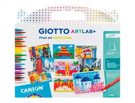 Giotto Art Lab Set de Pintura por Números Pixel Art para Postales con 24 Rotuladores Turbo Color y Cuaderno Canson, Set Regalo