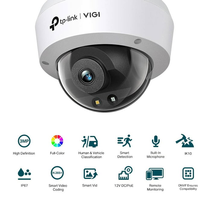 TP-Link VIGI C230(4mm) Cámara de red tipo domo de 3MP Full-Color