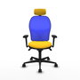 PIQUERAS Y CRESPO Silla de oficina Jorquera con mecanismo Sincro, Similpiel Amarillo y Malla Azul