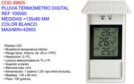 PLUVIA Termómetro Digital Blanco 135x80 mm