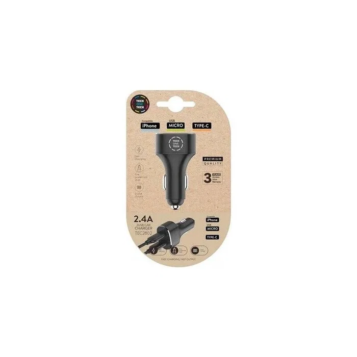 Tech One Tech TEC2802 Cargador de Coche Doble USB 2,4A Negro