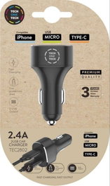 Tech One Tech Cargador de Coche TEC2802 Doble USB 2.4A Negro
