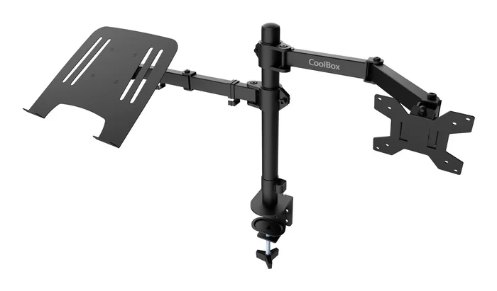 CoolBox MP01 Soporte de Escritorio con Abrazadera para Monitor de hasta 32" y Portátil de hasta 17" | Brazo Simple de Acero Negro | Compatibilidad VESA 75/100