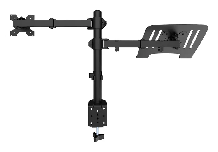 CoolBox MP01 Soporte de Escritorio con Abrazadera para Monitor de hasta 32" y Portátil de hasta 17" | Brazo Simple de Acero Negro | Compatibilidad VESA 75/100