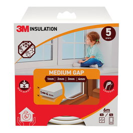 3M Burlete de Aislamiento Clásico para Huecos de 1-4 mm, Blanco, para Puertas y Ventanas, Espuma de Alta Densidad, 6 Metros