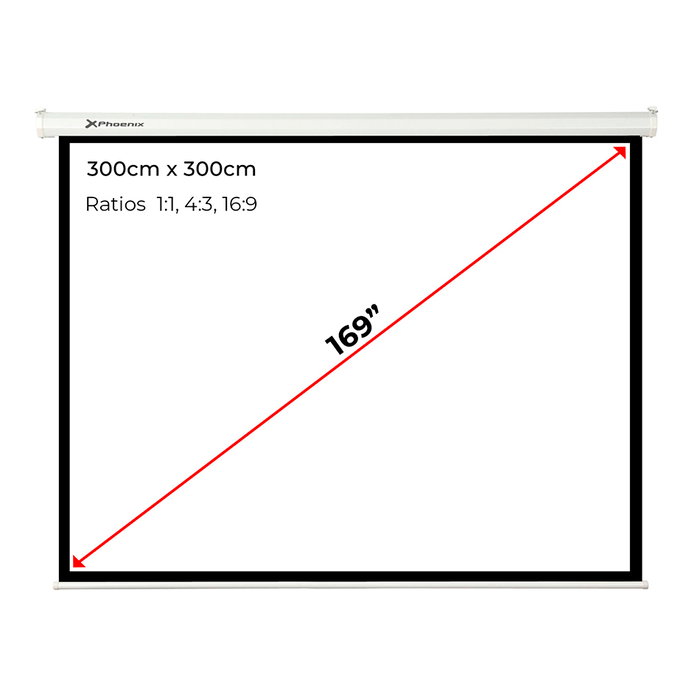 Phoenix Pantalla de Proyección Manual Plegable 169" (3x3 m) - Compatible 1:1, 4:3, 16:9, Superficie Blanca Mate para Pared y Techo
