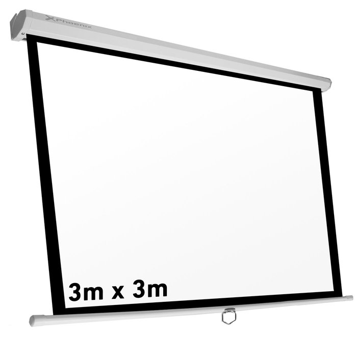 Phoenix Pantalla de Proyección Manual Plegable 169" (3x3 m) - Compatible 1:1, 4:3, 16:9, Superficie Blanca Mate para Pared y Techo