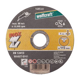 Wolfcraft Disco de Corte Plano para Acero Inoxidable Ø115 x 1 x 22,23 mm, Caja 10 Unidades