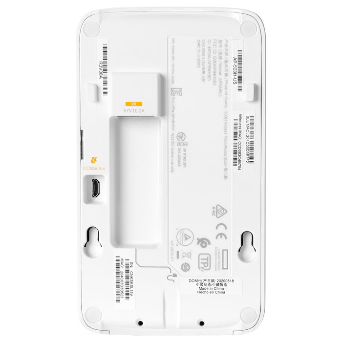 HP Enterprise Aruba AP-503H RW Access Point Wi-Fi 6 (802.11ax) Dual Radio 2x2 MIMO, 1.49 Gbps, 2.4/5 GHz, 1+2 Puertos Ethernet, Bluetooth 5.0, PoE, para Hospedaje