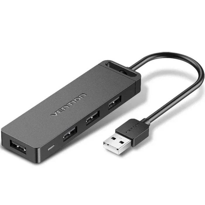 Vention CHMHB Hub USB 2.0 de 4 Puertos con Alimentación Micro-USB para Discos Duros, Teclado, Ratón y Carga, 0.15m Gris