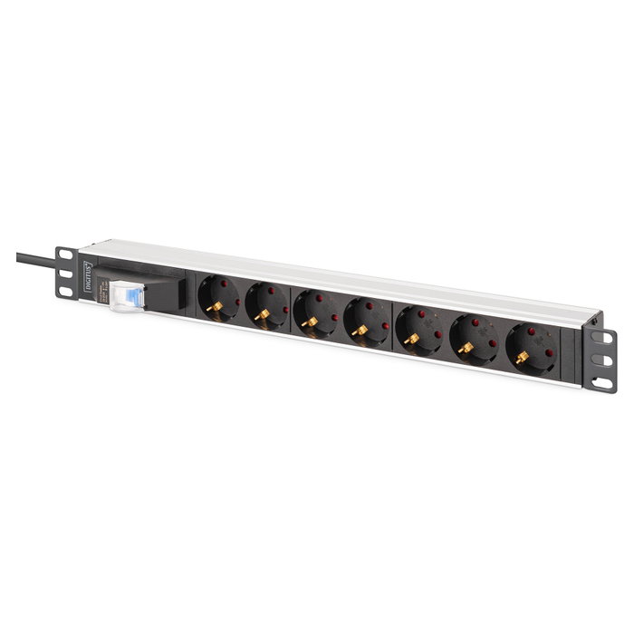 Digitus Regleta de Enchufes de Aluminio 7 Vías con Disyuntor, 1U 19" (48.3 cm), Horizontal/Vertical, 230V 16A 4000W, 1.8 m Cable Negro Digitus Regleta de Enchufes de Aluminio 7 Vías con Disyuntor, 1U 19" (48.3 cm), Horizontal/Vertical, 230V 16A 4000W, 1.8 m Cable Negro