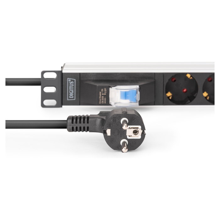 Digitus Regleta de Enchufes de Aluminio 7 Vías con Disyuntor, 1U 19" (48.3 cm), Horizontal/Vertical, 230V 16A 4000W, 1.8 m Cable Negro Digitus Regleta de Enchufes de Aluminio 7 Vías con Disyuntor, 1U 19" (48.3 cm), Horizontal/Vertical, 230V 16A 4000W, 1.8 m Cable Negro