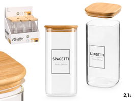 Vivalto Tarro Borosilicato con Tapa de Bambú para Spaghetti 2,1L - Vidrio Transparente, Bambú - 10 x 25 x 10 cm (Set de 12)