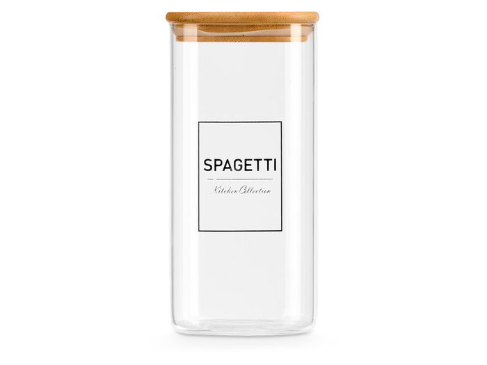 Vivalto Tarro Borosilicato con Tapa de Bambú para Spaghetti 2,1L - Vidrio Transparente, Bambú - 10 x 25 x 10 cm (Set de 12)