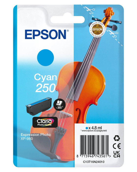 Epson Cartucho de Tinta 250 Cian 4,8 ml C13T16N24010 Epson Cartucho de Tinta 250 Cian 4,8 ml C13T16N24010
