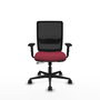 Silla de oficina Haches con mecanismo Sincro/Traslack tapizada con Tela color Granate y malla color Negro. Equipada con lumbar 1D, Brazos 2D y Ruedas 65mm nailon