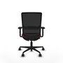 Silla de oficina Haches con mecanismo Sincro/Traslack tapizada con Tela color Granate y malla color Negro. Equipada con lumbar 1D, Brazos 2D y Ruedas 65mm nailon