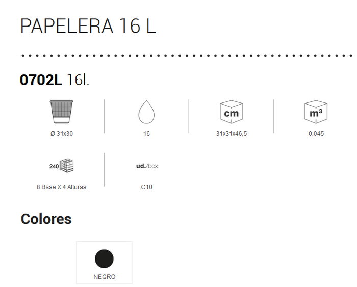 Plastiken Papelera de Rejilla Negra 16L