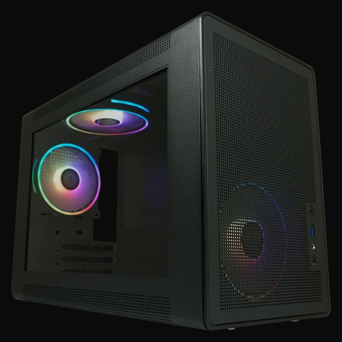 LC-Power Midi LC-716MB-ON Micro Torre PC Negra con Ventana de Vidrio Templado para Gaming ATX, Mini-ITX