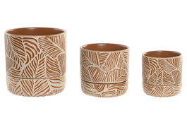 DKD Home Decor Set de 3 Recipientes de Cerámica Terracota 20x20x20 cm