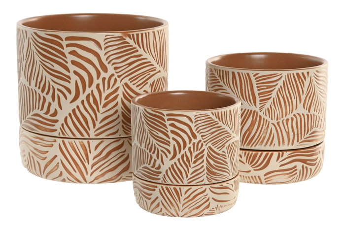 DKD Home Decor Set de 3 Recipientes de Cerámica Terracota 20x20x20 cm DKD Home Decor Set de 3 Recipientes de Cerámica Terracota 20x20x20 cm