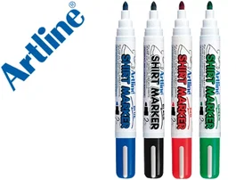 Artline EKT-2 Rotulador para Camiseta, Punta Redonda 2 mm, Negro, Rojo, Azul y Verde, Caja de 4 Unidades