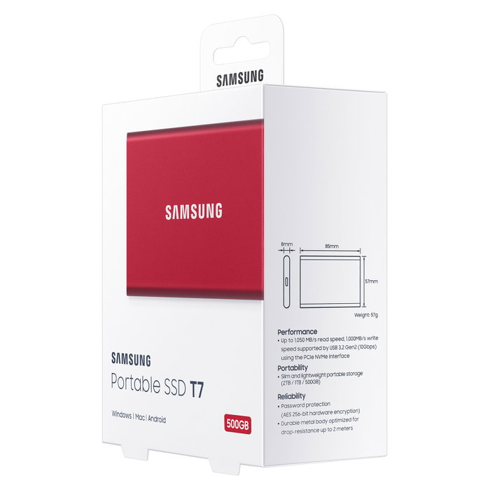 Samsung T7 Portable SSD 500GB USB 3.2 Gen 2 Rojo