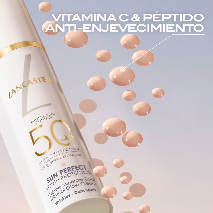 Lancaster Sun Perfect Crema Iluminadora Facial Mineral SPF50+ 30 ml - Protección Antiedad, Tono Rosado, Para Piel Sensible
