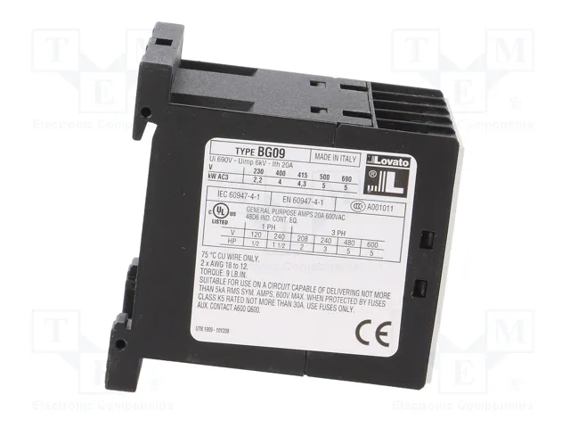 LOVATO ELECTRIC Contactor BG 3-polar 9A 24VAC
