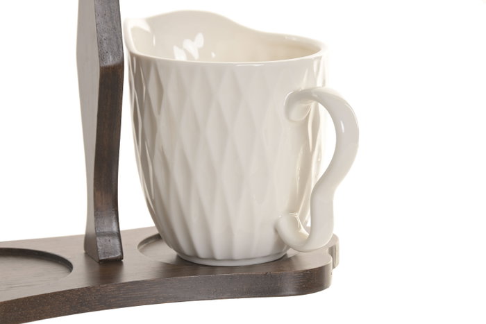 DKD Home Decor Set de 2 Azucareros Pengjia 25 de Porcelana y Bambú con Relieve