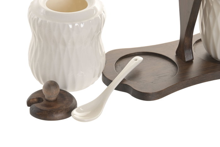 DKD Home Decor Set de 2 Azucareros Pengjia 25 de Porcelana y Bambú con Relieve