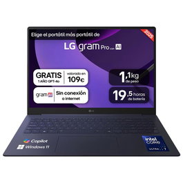 LG gram Pro 16T90TP-K 2 en 1 con pantalla OLED táctil de 16 pulg, Intel Core Ultra 7 y 32 GB RAM