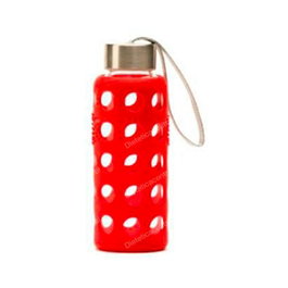 IRISANA Bbo6 Botella Reutilizable de Vidrio Borosilicato con Funda de Silicona, 300 ml, Color Rojo, Libre de BPA