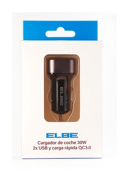 Elbe CARG-301-QC Cargador USB para Coche Doble Puerto Carga Rápida QC 3.0 Compatible Apple 2.4A Iluminación LED
