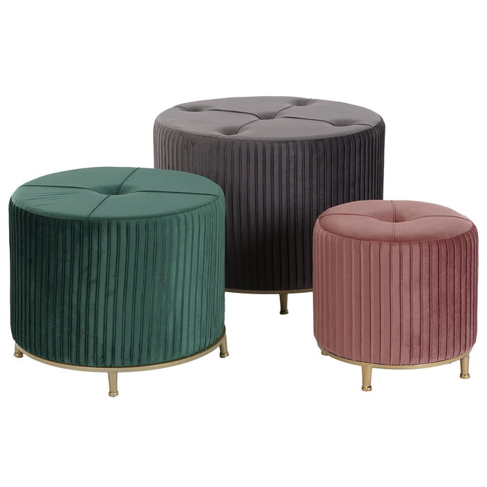 DKD Home Decor Set de 3 Reposapiés de Terciopelo