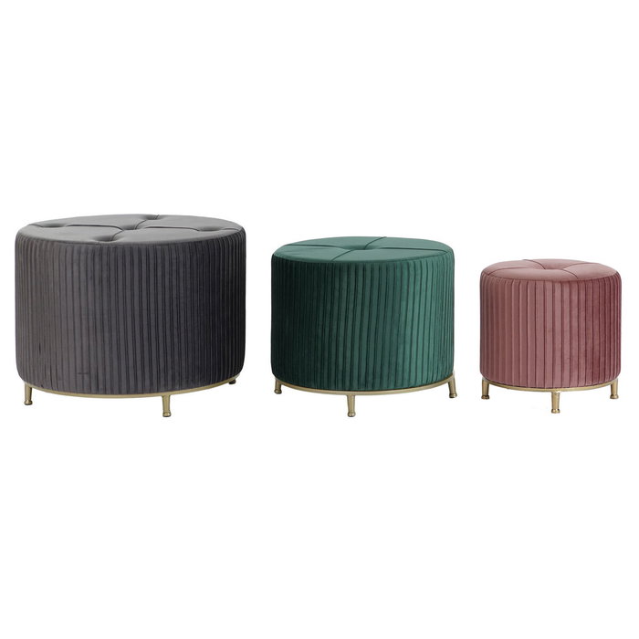 DKD Home Decor Set de 3 Reposapiés de Terciopelo