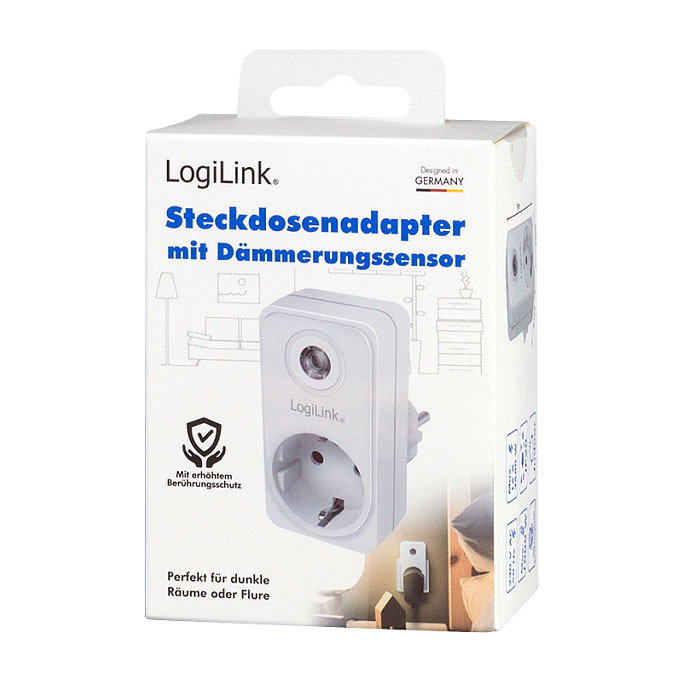 LogiLink PA0263 Adaptador de enchufe con sensor crepuscular, enchufe tipo F Schuko 230 V 16 A 3600 W IP20, Blanco