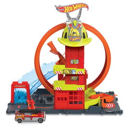 Hot Wheels Parque de Bomberos Superloop Hkx41 con Loop Ajustable, Propulsor y Coche Camión de Bomberos para Niños +4 Años