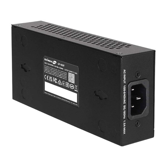 Edimax GP-103IT Inyector PoE++ Gigabit Ethernet 90W IEEE 802.3af/at/bt, 10/100/1000 Mbps, Montaje Pared, 100-240V, Negro (5 Piezas)