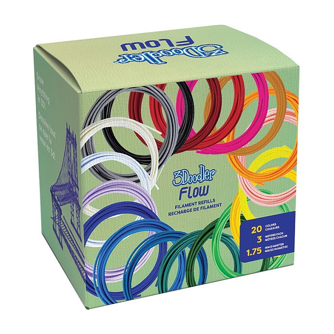 3Doodler Filamento FLOW 20 PLA, Paquete de Recarga de 20 Colores (Negro, Azul, Verde Oscuro, Rosa Oscuro, Oro, Verde, Lila, Marina, Naranja, Rosa, Transparente, Blanco, Amarillo)