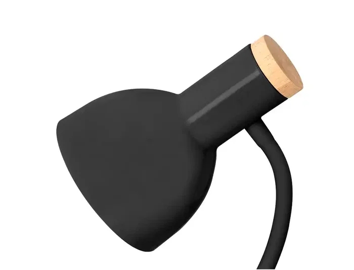 Q-Connect Orion Lámpara de Escritorio Brazo Flexible con Detalles de Madera, Color Negro, 40W Máx., Compatible LED, Interruptor Integrado, 130 mm Cable