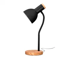 Q-Connect Orion Lámpara de Escritorio Brazo Flexible con Detalles de Madera, Color Negro, 40W Máx., Compatible LED, Interruptor Integrado, 130 mm Cable