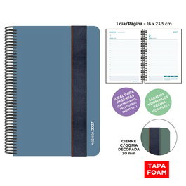 SENFORT Agenda Anual 2027 Foam Seoul Espiral Azul Plomo