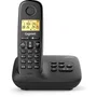 Gigaset Basic 100A Teléfono fijo con contestador automático, manos libres, pantalla retroiluminada, agenda 50 contactos y bloqueo de llamadas, Negro