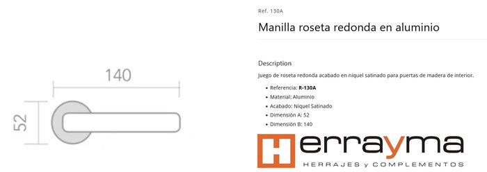 Juego de manillas roseta redonda 52 mm níquel satinado MODERN=R-130A